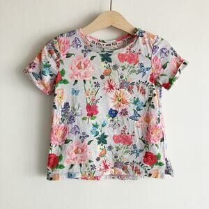 Nathalie Le Lete x H&M 1.5-2 Top Floral Butterfly Print Short Sleeve Pink Gray
